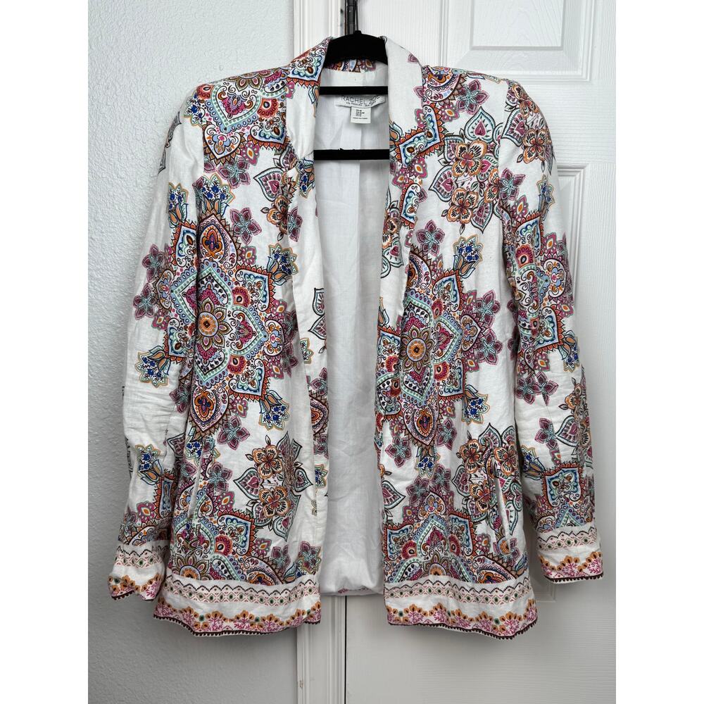 Rachel Zoe Paisley Open Front Blazer Medium White Boho Mandala Print